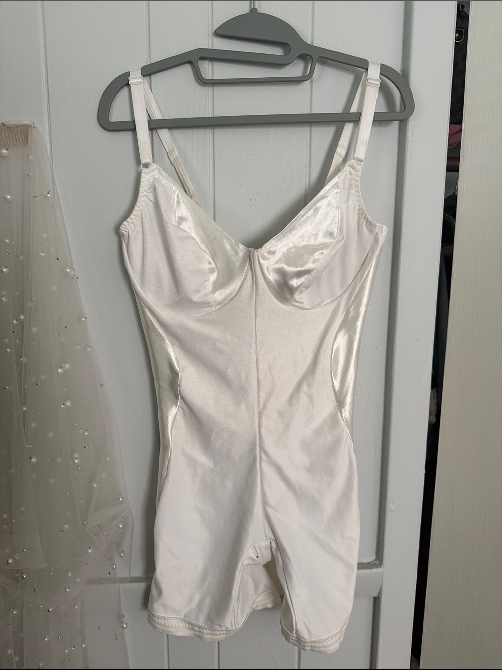 White Satin Full-Body Shapewear Bodysuit